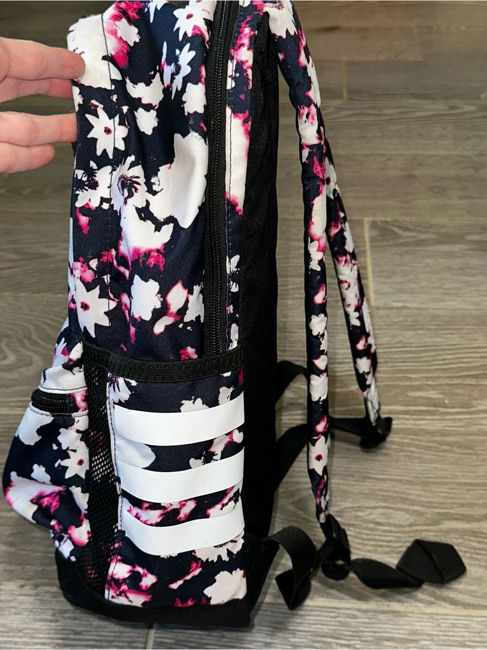 adidas Originals Trefoil Logo 2.0 Pocket Backpack Pink Floral Legend School Bag - Picture 9 of 14